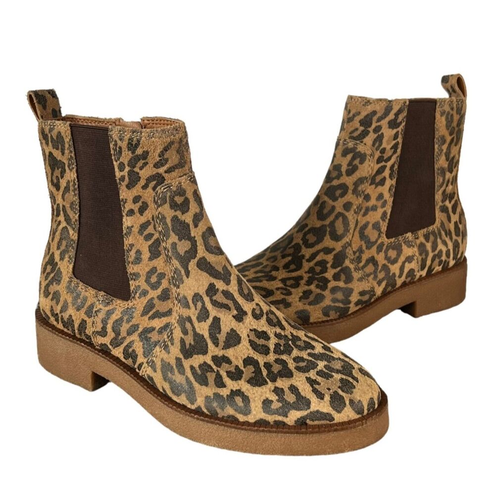 Lucky Brand Ressy Ankle Booties Womens 6M Tan Black Leather Animal Print Boots - Picture 2 of 16
